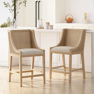 GDFStudio Deville Upholstered 25.5 inch Wood and Cane Counter Stools (Set of 2) - 1 of 4