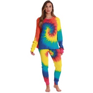Just Love Women's Tie Dye Two Piece Thermal Pajama Set - Waffle PJ Set - 1 of 3