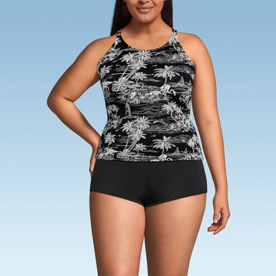 Lands' End Women's Tugless High Neck Strappy Back Tankini Swimsuit Top