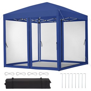 Blue 10'x10' Instant Canopy Screen Tent ¨C Pop-Up Pavilion with Mosquito Netting & 6 Wind Cloths for Outdoor Use (Includes Carry Bag & Stakes - 1 of 4