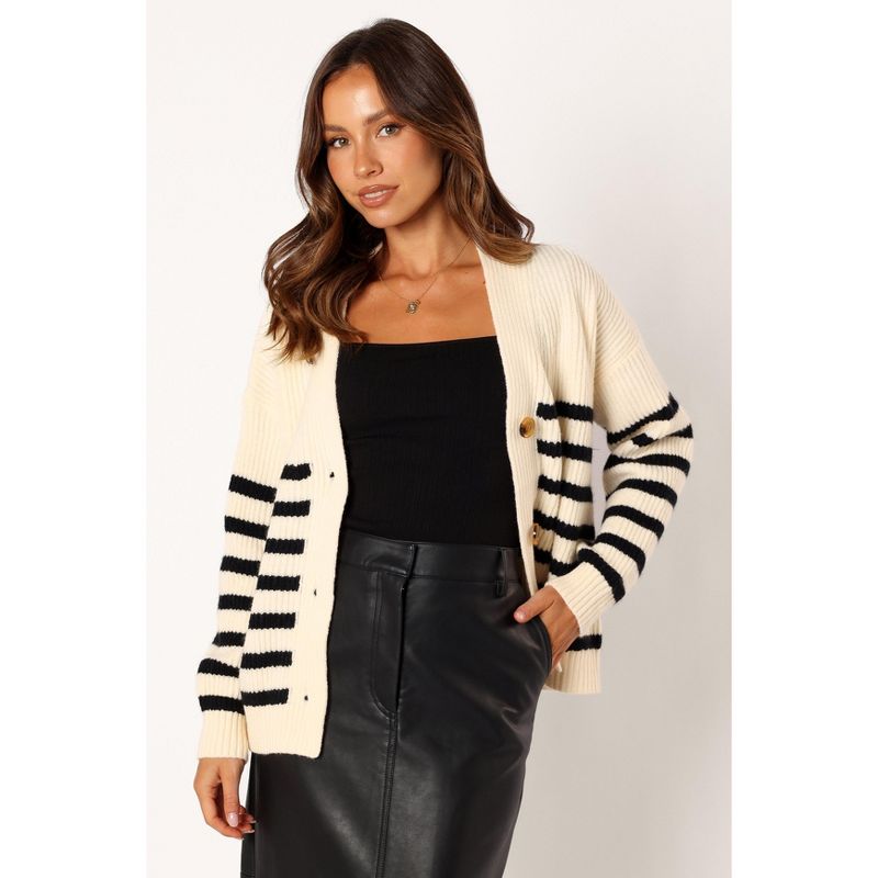 Petal and Pup Womens Sapphire Striped Button Front Cardigan, 2 of 7