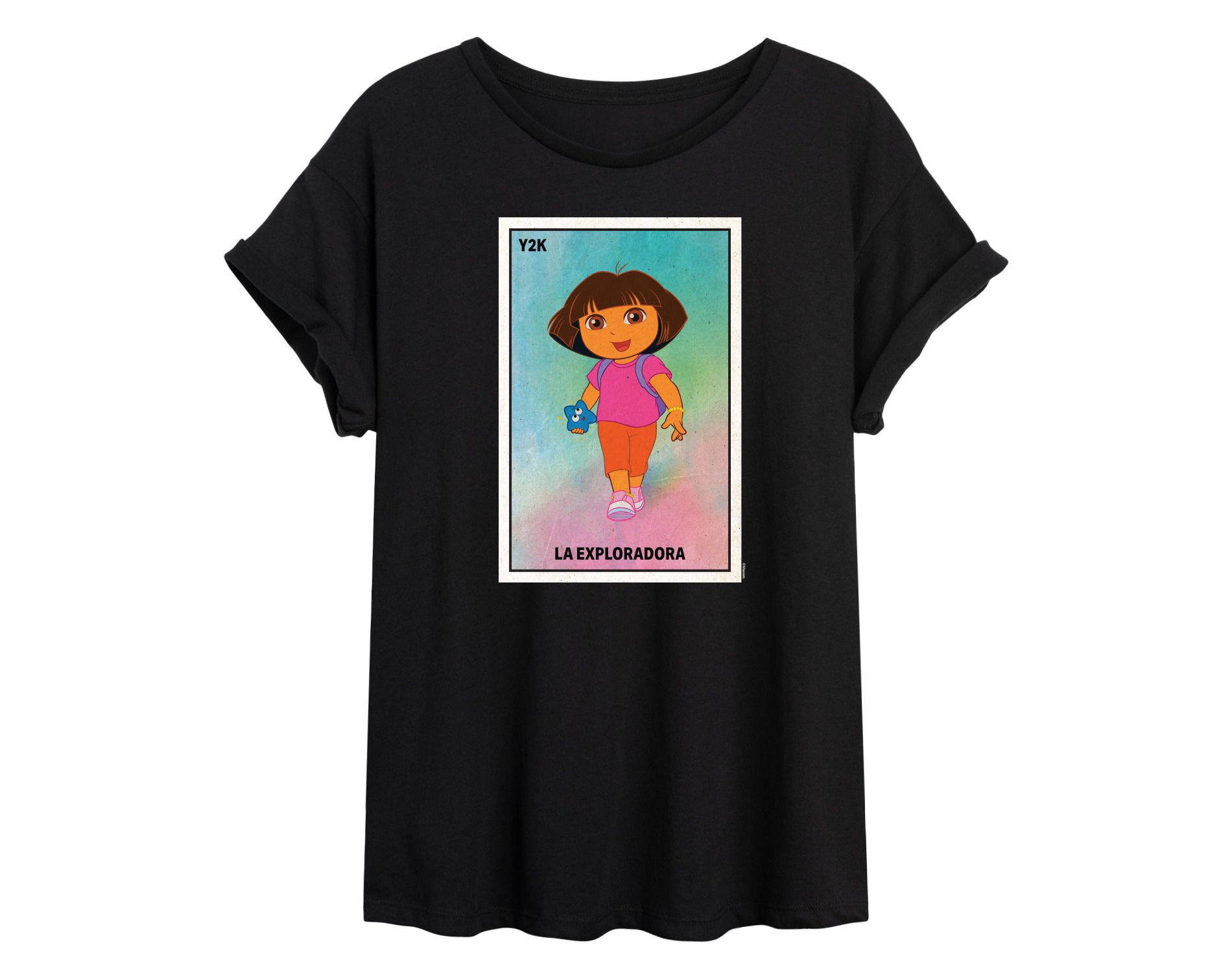 Women's Dora the Explorer Loteria La Exploradora Oversized Graphic T-Shirt - Black - Medium