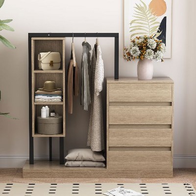 NicBex 55.3" Wardrobe Closet with 4 Drawers & Open Shelves, Bedroom Storage Cabinet, Bedroom Dresser for Closet, Chest of Drawers