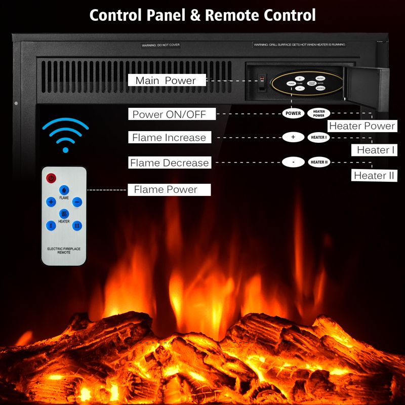 Tangkula Freestanding & Recessed Electric Fireplace Heater with Remote Control, 4 of 6