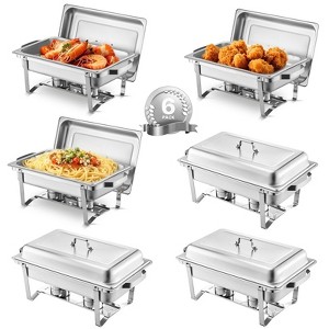 8QT Chafing Dish Buffet Set, 6-Pack Stainless Steel Food Warmers with Full-Size Pans, Folding Stands & Fuel Holders - 1 of 4