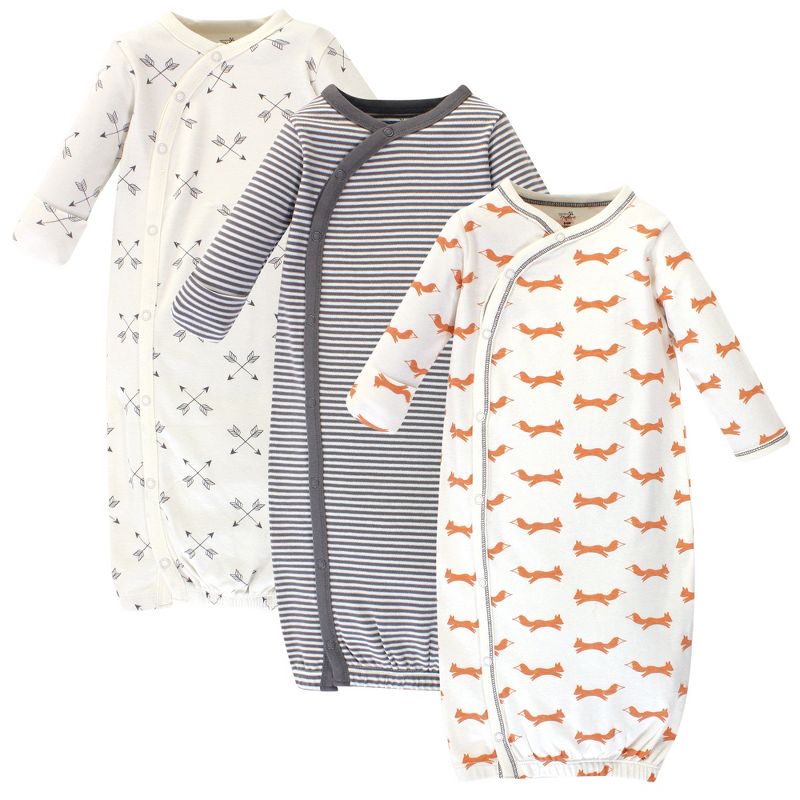 Touched by Nature Baby Organic Cotton Side-Closure Snap Long-Sleeve Gowns 3pk, Fox, 1 of 6