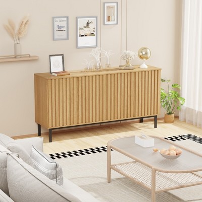 Sideboard Buffet Cabinet with Storage, Wooden Storage Cabinet with Fluted Doors and Adjustable Shelf, for Kitchen, Dining Room, Living Room