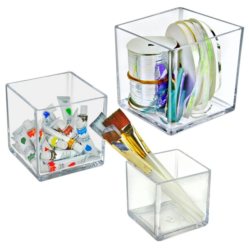 Azar Displays 4", 5", 6" Deluxe Clear Acrylic Square Cube Bin Set for Counter, 2 of 9