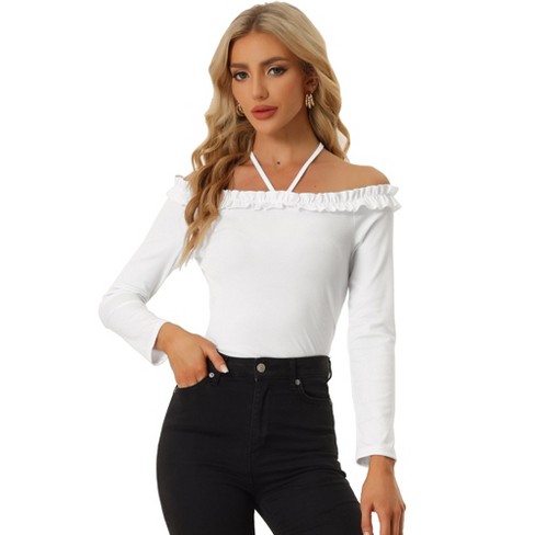 White off the clearance shoulder long sleeve shirt