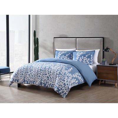King French Blue Cotton Branches Duvet Cover Set