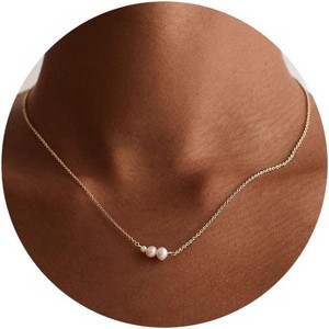14k Gold Plated Dainty Necklace Simple Pearl Drop Single Charm Pendant Necklace - 1 of 4