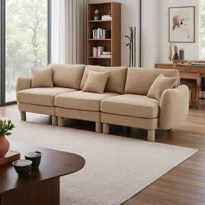 3-Seater Sofa Couch with Shell-Arm Design, Cylindrical Fabric Legs & Plush Foam - 1 of 4