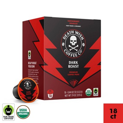 Death Wish Coffee Organic And Fair Trade Dark Roast Single serve Coffee Pods 18ct 7.9oz Target