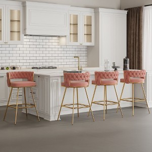 VECELO Modern Braided Bar Stools Set of 2/4, Counter Height Kitchen Island Stools, Upholstered Bar Chairs with Back Support - 1 of 4