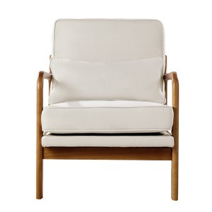 VEVOR Accent Chair, Mid Century Modern Armchair with Solid Wood Frame and Non-Slip Legs, Upholstered Leisure Chair with Linen Fabric, Beige - 1 of 4