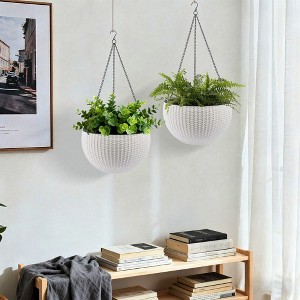 TUYOHW Set of 2 Self-Watering Hanging Planters,13.4'' Rattan Planter with Water Level Indicator,Large Capacity for Indoor Outdoor Balcony Decor - 1 of 4