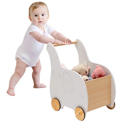 Image of Costway 2-in-1 Baby Learning Walker Wooden Toddler Push Walker Toys w/ Wheels