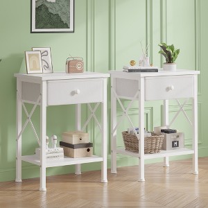 VECELO Modern X-Design Nightstand, End/Side Table with Fabric Drawer & Open Storage Shelves for Bedroom or Living Room - 1 of 4