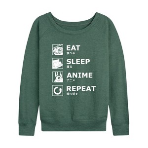 Women's - Instant Message - Eat Sleep Anime Repeat Lightweight French Terry Wide Neck Long Sleeve Graphic Shirt - 1 of 4