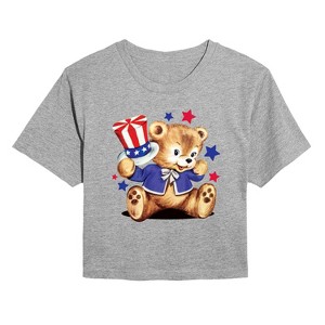 Women's - Instant Message - Patriotic Bear Cropped Graphic T-Shirt - 1 of 4