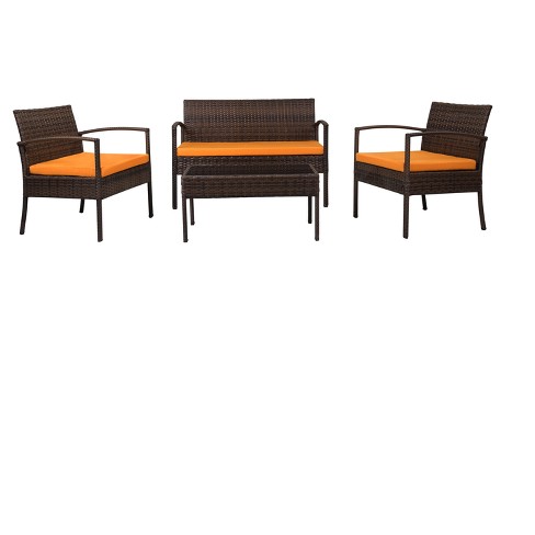 4pc Wicker Teaset Dark Brown With Orange Cushions Thy Hom Target