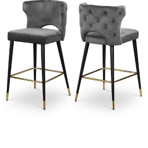 Meridian Furniture,Kelly Grey Velvet Stool, Set of 2 - 1 of 4