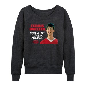 Women's - Ferris Bueller's Day Off - Ferris My Hero Lightweight French Terry Wide Neck Long Sleeve Graphic Shirt - 1 of 4