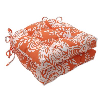 15.5"x16" Addie 2pc Reversible Indoor/Outdoor Seat Cushion Set Terracotta - Pillow Perfect: Paisley Pattern, Water-Resistant Fabric