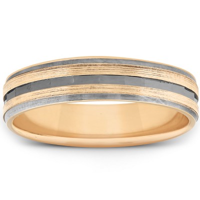Pompeii3 10k Yellow & Black Gold Mens Brushed Diamond Cut Finish Mens Wedding Band