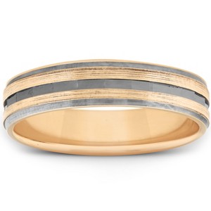 Pompeii3 10k Yellow & Black Gold Mens Brushed Diamond Cut Finish Mens Wedding Band - 1 of 4
