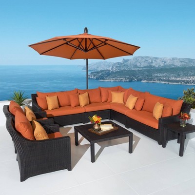 Deco 9pc Sectional and Club Set with Umbrella - Orange - RST Brands