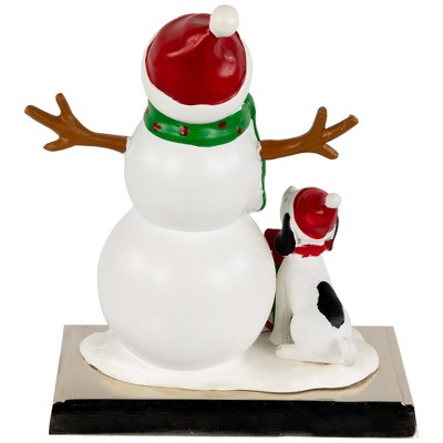 6" Snowman and Puppy Christmas Stocking Holder with Metal Base