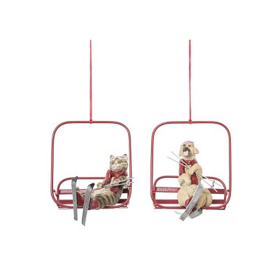 Gallerie II Cat/Dog Ski Lift Ornaments, A/2