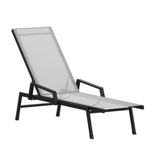 Emma and Oliver Textilene Adjustable 5 Position Patio Chaise Lounge with Armrests and Metal Frame - 1 of 4