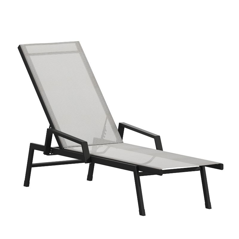 Flash Furniture Brazos Adjustable Chaise Lounge Chair with Arms, All-Weather Outdoor Five-Position Recliner, 1 of 13