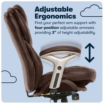 Chestnut Brown Bonded Leather Ergonomic Executive Chair with Adjustable Arms