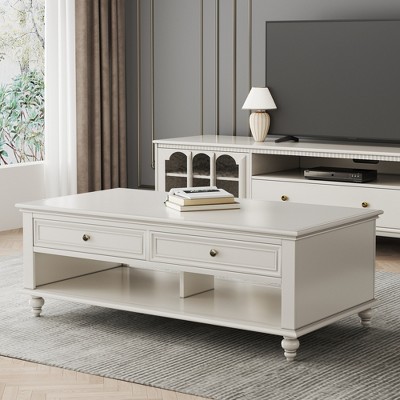 Luck Live 51.18in W coffee table with drawers and storage shelves, suitable for living rooms and family activity rooms, office coffee tables,