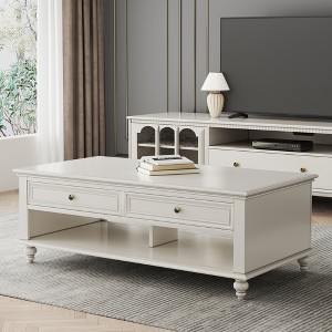 Luck Live 51.18in W coffee table with drawers and storage shelves, suitable for living rooms and family activity rooms, office coffee tables, - 1 of 4