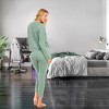 ADR Women's Pajamas Set, Soft Ribbed Knit Waffle Pajamas Lounge Set, Long Sleeve Drop Shoulder V-neck Top and Leggings PJ Pants - 3 of 4