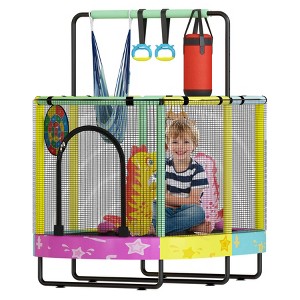Hooseng 60" Oval Trampoline for Kids, 5 FT Indoor & Outdoor Toddler Trampoline with Safety Enclosure, Adjustable Gymnastics Bar, Swing & Toys - 1 of 4