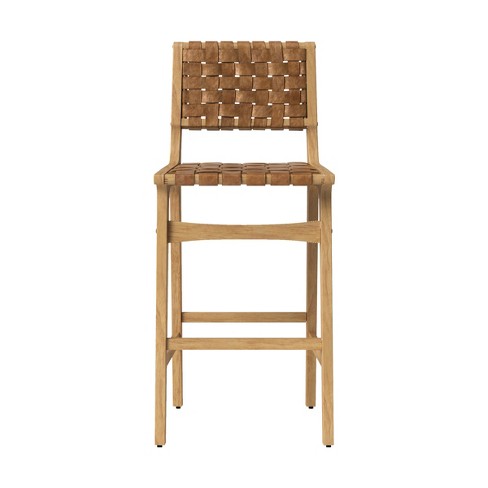 Ceylon Woven And Wood Barstool Brown, Bar Stools Leather And Wood