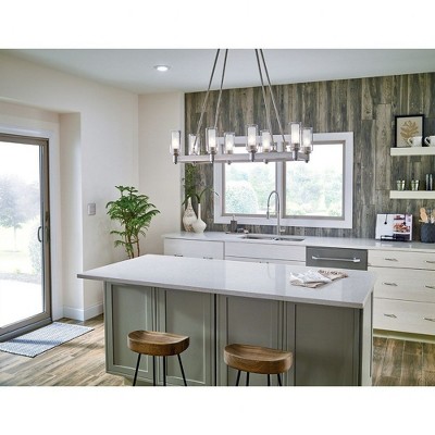 Contemporary Distressed Bronze 8-Light Linear Chandelier
