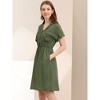 Allegra K Women's Notched Lapel Elastic Waist Pocket A-Line Safari Shirt Dresses - 4 of 4