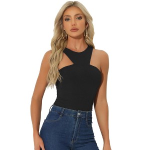 INSPIRE CHIC Women's Sleeveless Asymmetrical Halter Neck Tank Top Bodysuit - 1 of 4