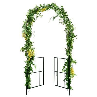 Costway Garden Arch Arbor Trellis With Gate 7.5 Ft Patio Archway ...