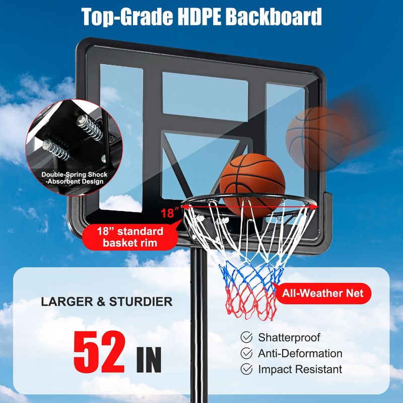 Costway Portable Basketball Hoop Stand Adjustable Height W/Shatterproof Backboard Wheels, 5 of 11