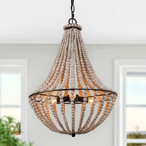 LNC Timeless Beaded Teardrop Chandelier, 1 to 3-Light Distressed Wood and White Beads, Farmhouse Coastal,  10-in, 15.5-in - 1 of 4