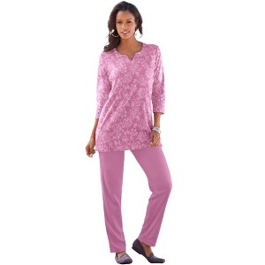 Roaman's Plus Size Three-Quarter Sleeve Notch Neck Soft Knit Tunic - 1 of 4