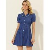 INSPIRE CHIC Women's Chambray Puff Button Front Flare A-line Mini Shirt Dresses - 2 of 4