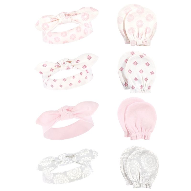 Hudson Baby Infant Girl 16Pc Headband and Scratch Mitten Set, Lace Medallion, 0-6 Months, 2 of 3